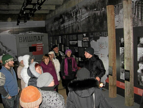 13. Research fellow of Museum Mikhail Neliubin presents exhibition “Vishlag -- Visherski forced-labor camp” (1925-1934) to the students of School for Teachers of Humanities (November, 2012).